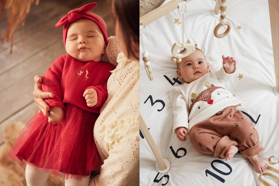 Ensemble Noël bébé : robe, bandeau et collants - rouge